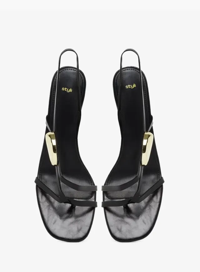 Strappy Sandals with Gold Detail Black – image 5