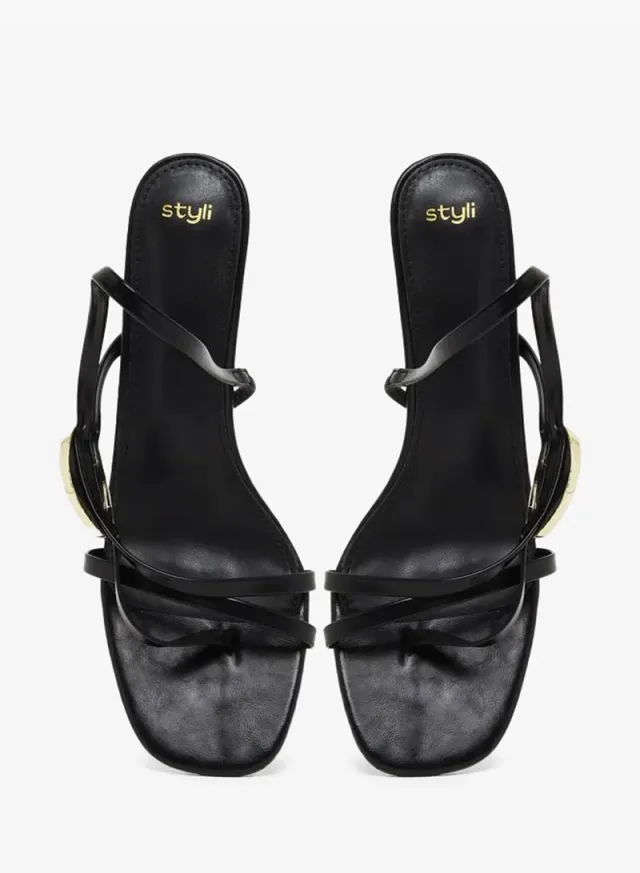 Strappy Sandals with Gold Detail Black – image 7