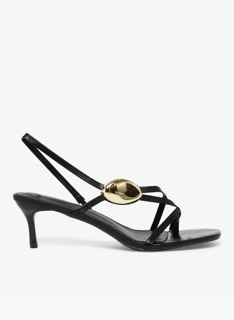 Strappy Sandals with Gold Detail Black