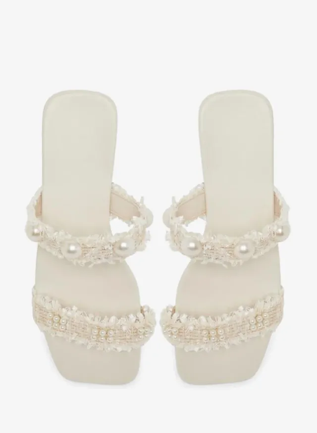 Pearl Embellished Slides Beige – image 3