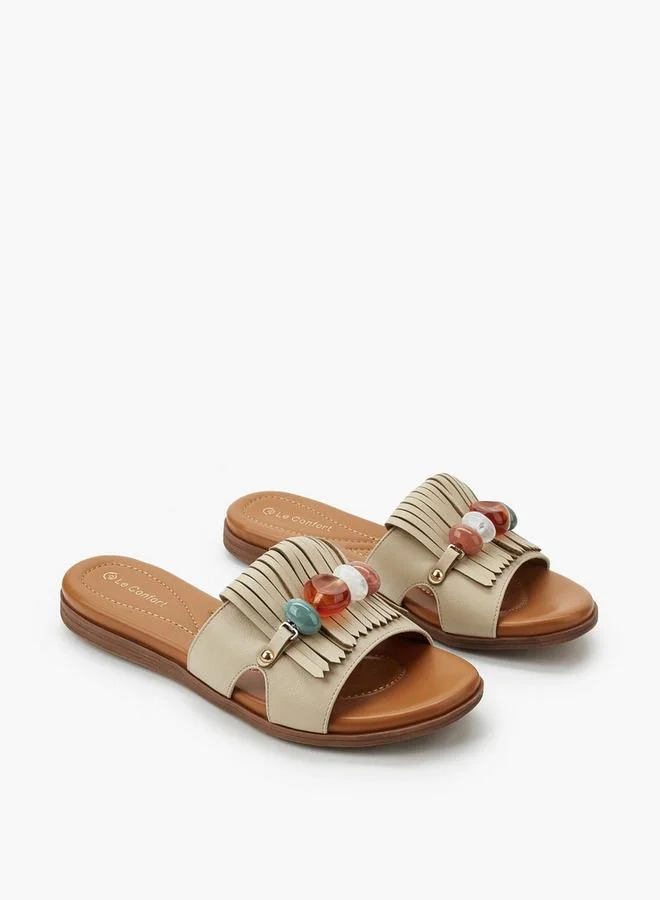 Women Fringed Embellished Slip-On Sandals