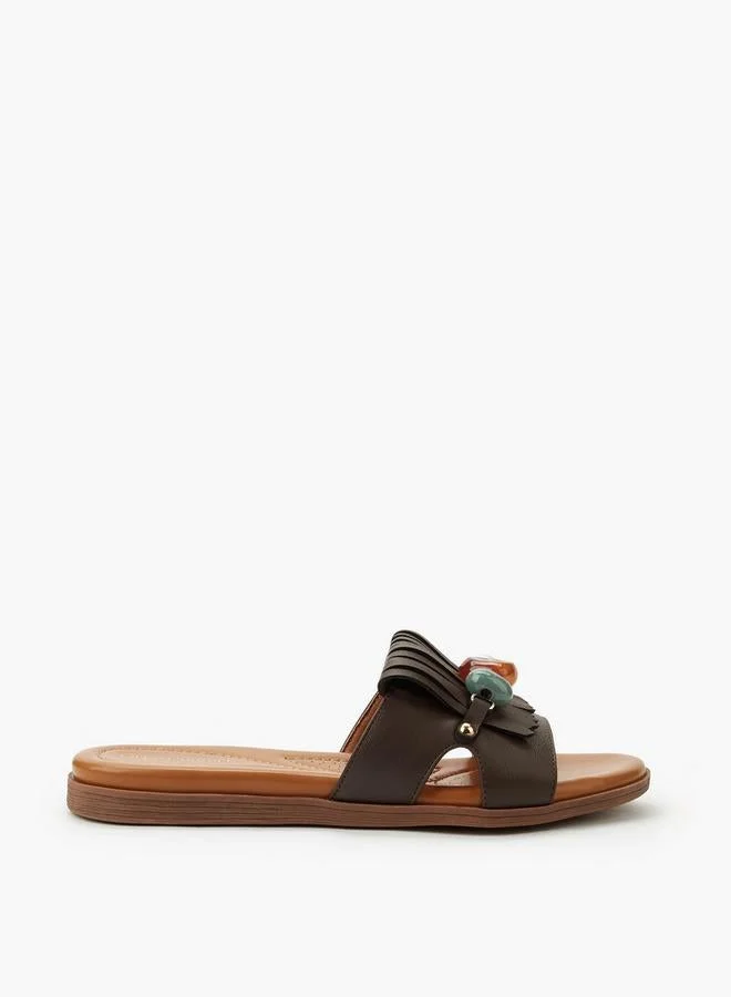 Women Fringed Embellished Slip-On Sandals
