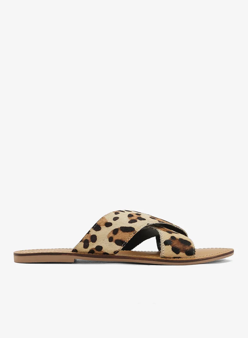 Printed Cross Strap Flat Sandal