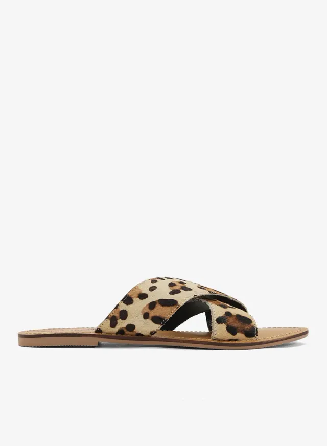 Printed Cross Strap Flat Sandal