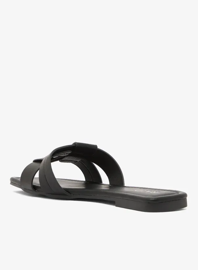 Tan PU Flat Slide Sandals for Women - Casual Slip-On Design – image 2