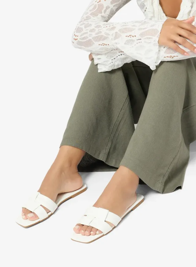 Tan PU Flat Slide Sandals for Women - Casual Slip-On Design – image 5