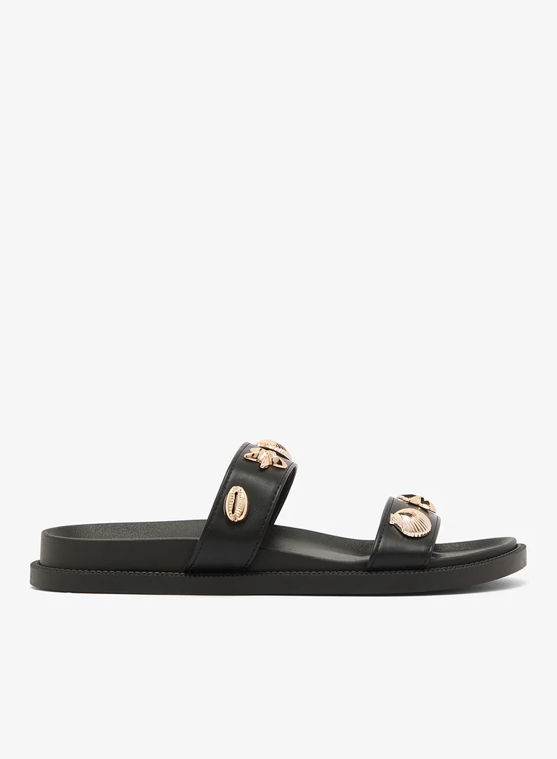 Beach Embellished Toe Strap Flat Sandals, Gold