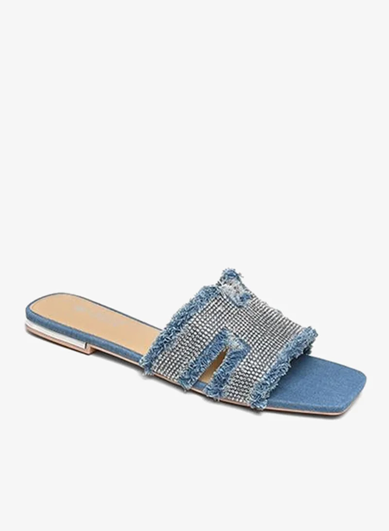Slip-on Denim Flat Slide Sandals