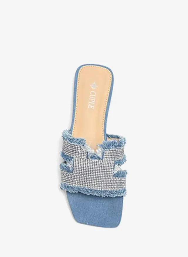 Cuple Light Blue Denim Slip-On Flat Slide Sandals for Women – image 3