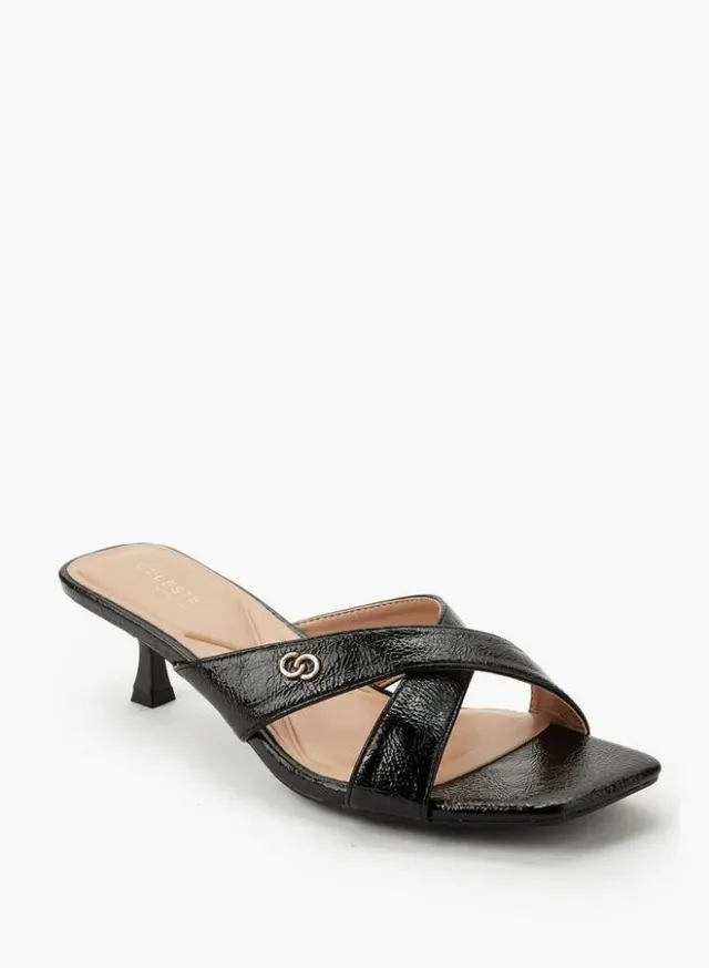 Women's Black PU Kitten Heel Sandals - Slip-On Cross-Strap Design – image 3
