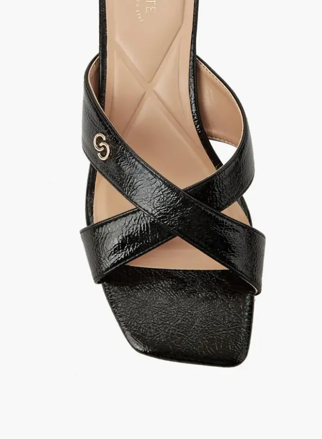 Women's Black PU Kitten Heel Sandals - Slip-On Cross-Strap Design – image 4