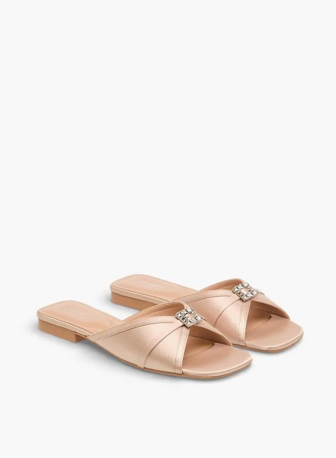 Womens Embellished Satin Slip-On Sandals