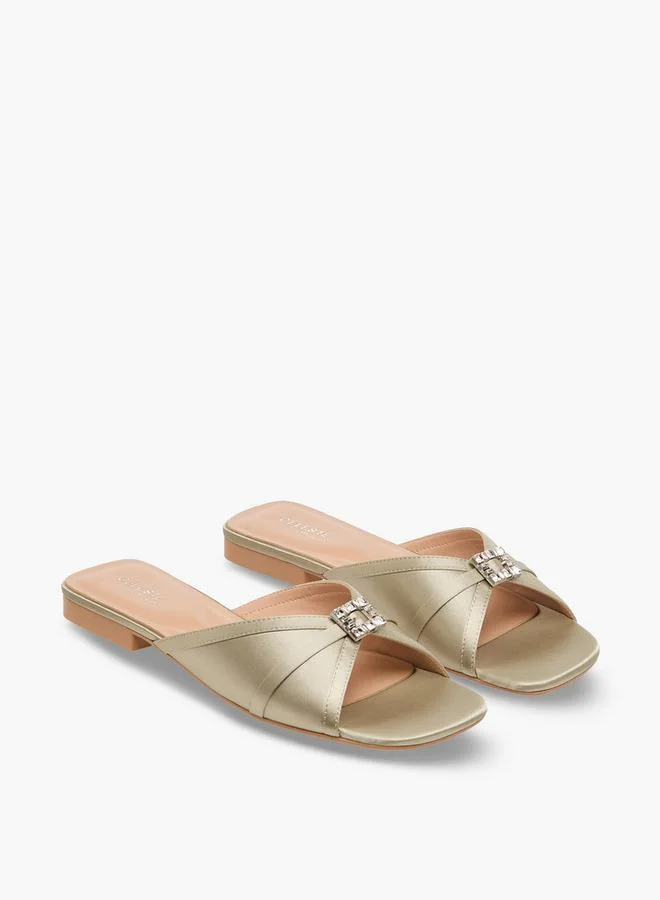 Womens Embellished Satin Slip-On Sandals