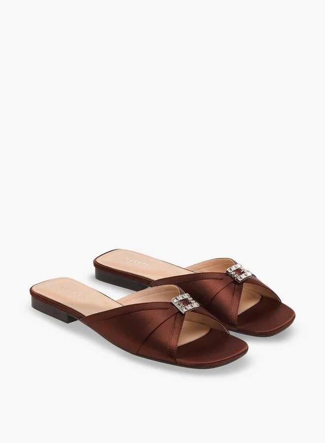 Womens Embellished Satin Slip-On Sandals