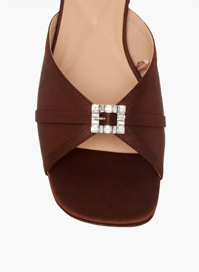 Womens Embellished Satin Slip-On Sandals – image 4