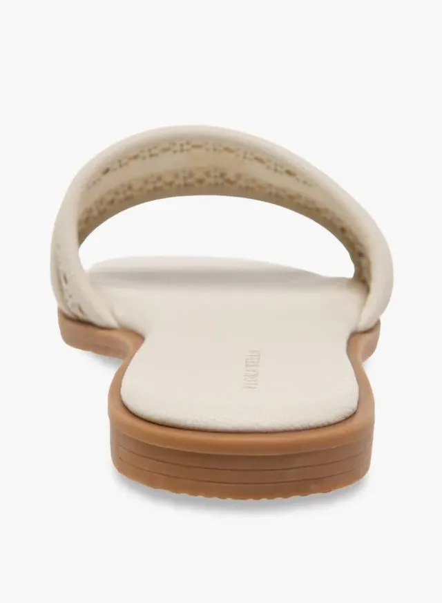 Women's White PU Laser-Cut Flat Slide Sandals – image 5