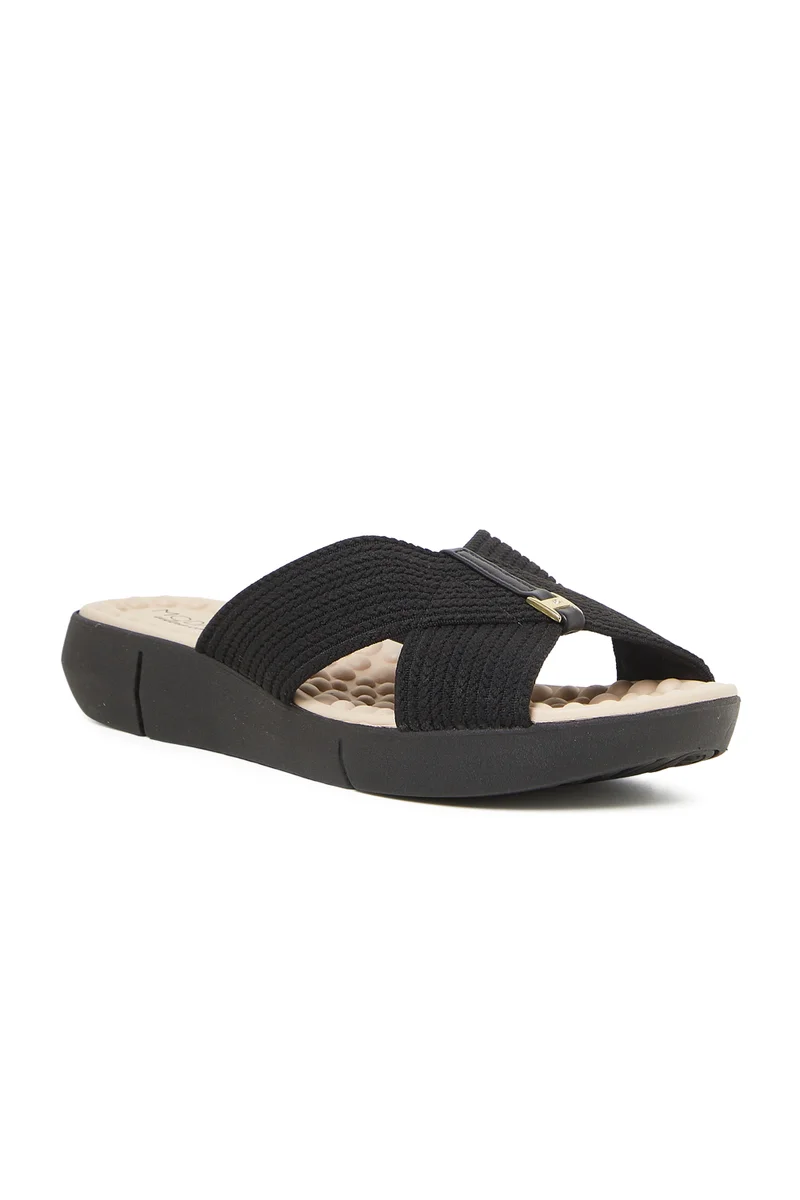 MODARE Ladies Flat Slip On Sandals BLACK