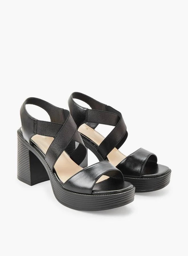 Women's Lightweight Metallic Block Heel Elastic Cross-Strap Sandals