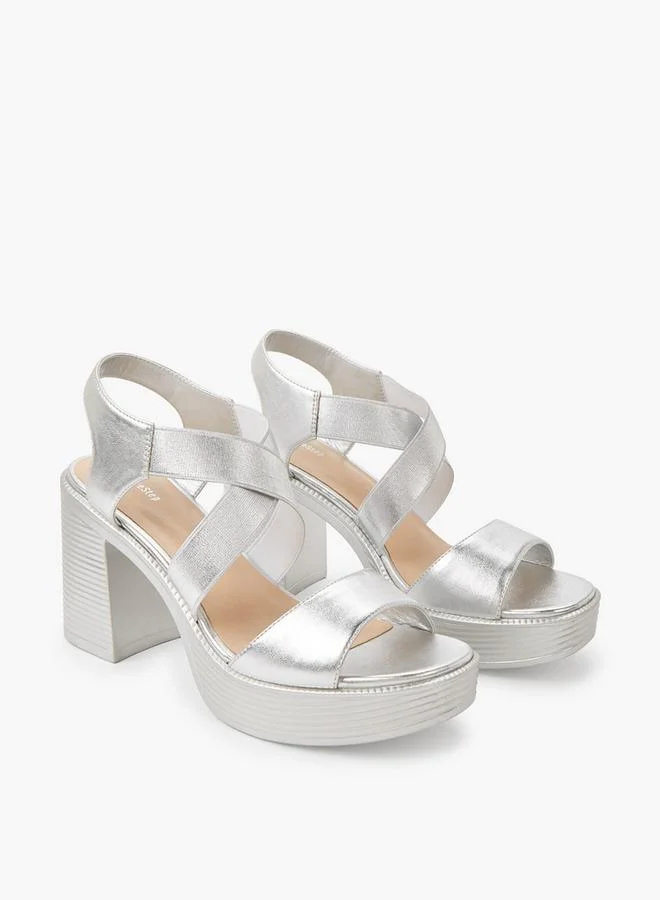 Women's Lightweight Metallic Block Heel Elastic Cross-Strap Sandals