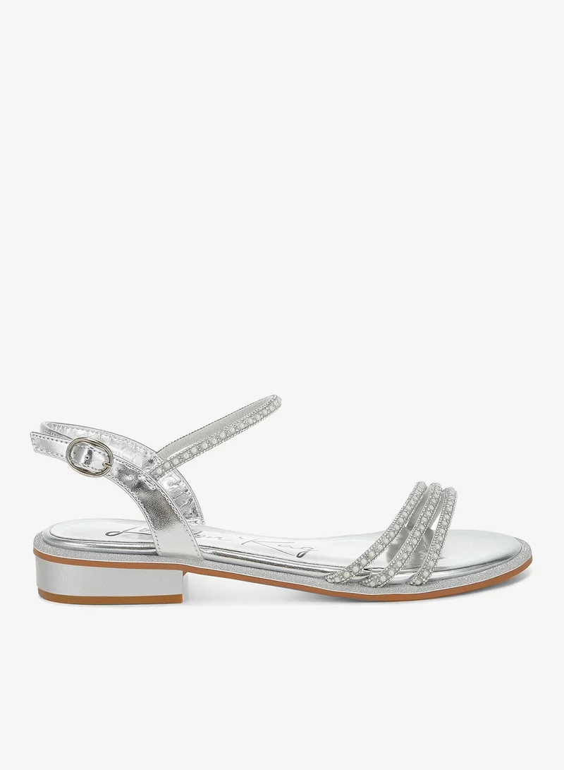 Rhinestone Pearl Flat Sandals Silver