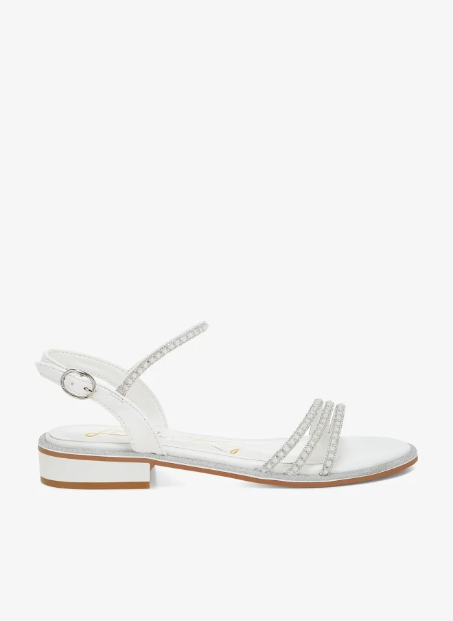 Rhinestone Pearl Flat Sandals Silver