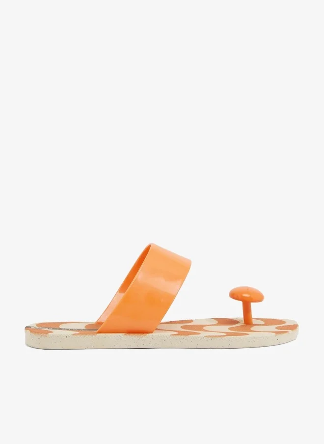 Look Copacabana Women's Printed Sole Single Strap Sandals Beige/Yellow