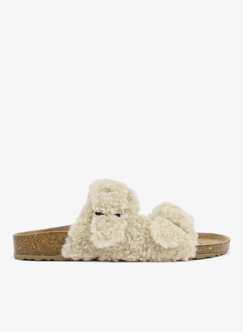 Cork Faux Fur Flat Sandals