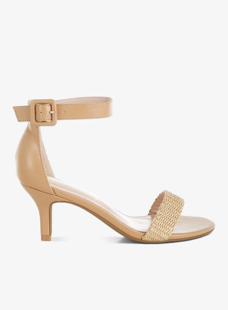 London Rag Women's Raffia Kitten Heel Sandals Natural