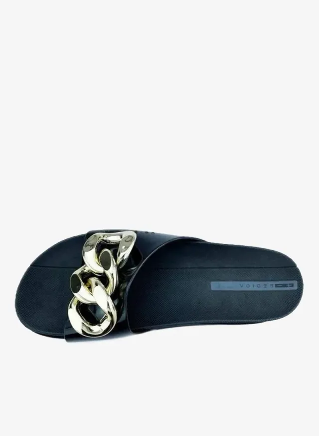 Women's Open-Toe Platform Sandals with Gold Chain Detail - White/Black – image 4