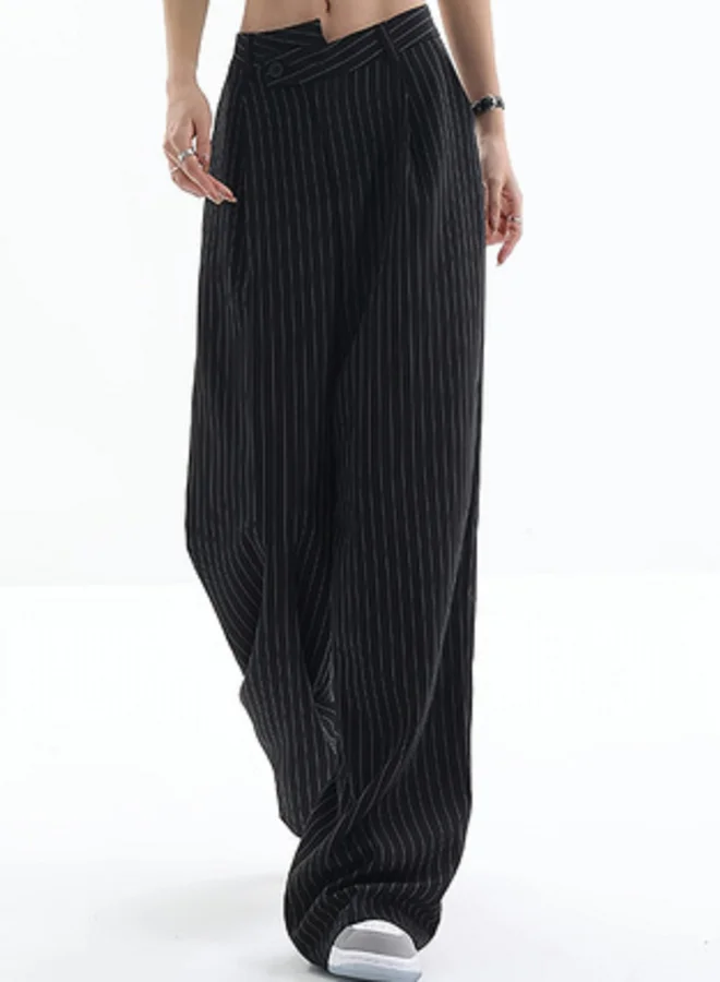 Pinstripe Wide Leg Trousers Black