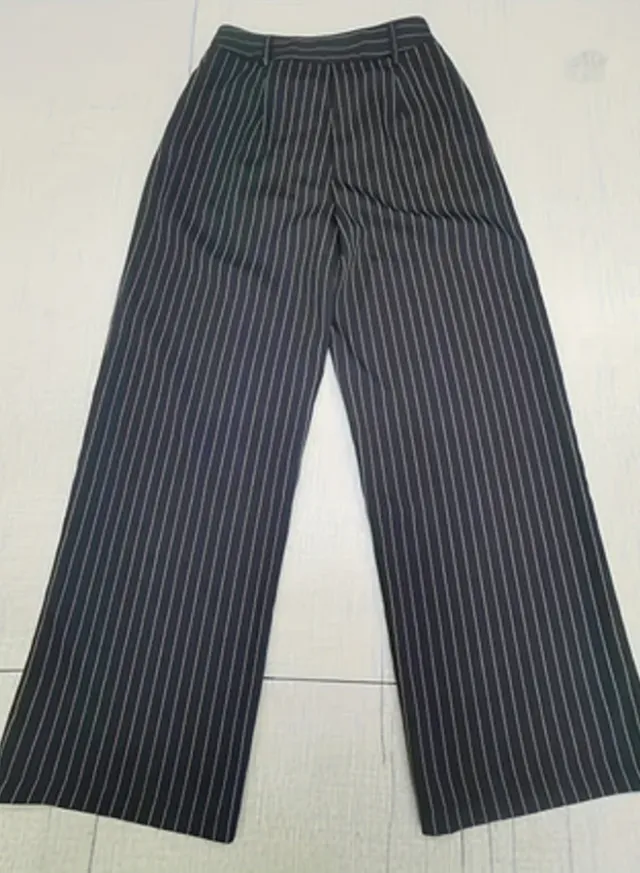 Pinstripe Wide Leg Trousers Black – image 2