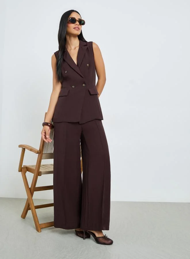 Wide Leg Linen Look Pants Brown