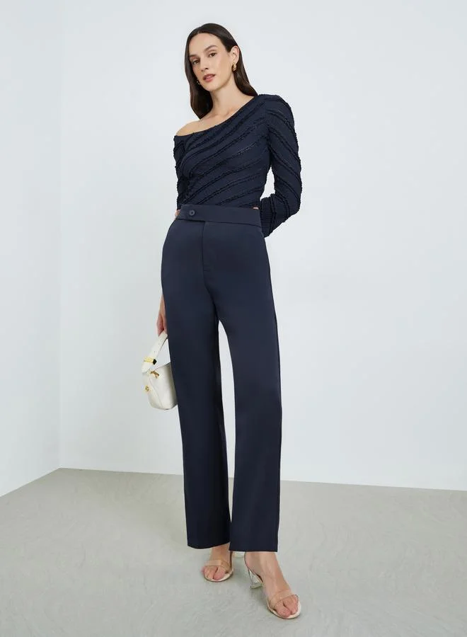 High Rise Straight Fit Trousers Navy Blue