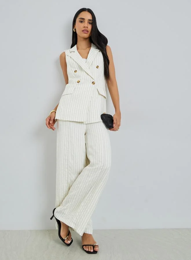 Pinstripe Wide Leg Pants, Off White