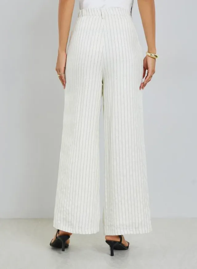 Pinstripe Wide Leg Pants, Off White – image 4