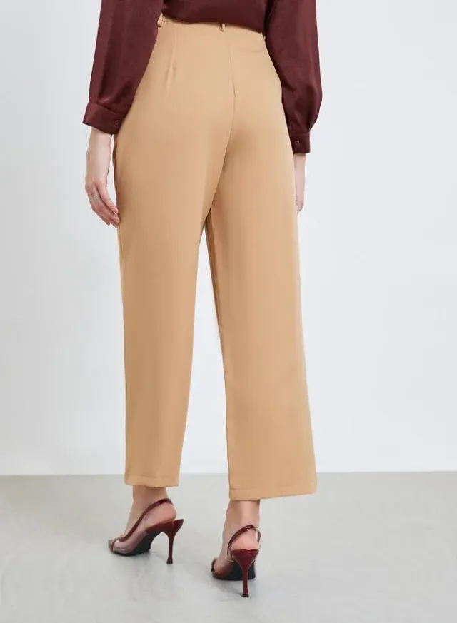 Women's Beige High-Rise Straight Leg Ankle-Length Trousers – image 3