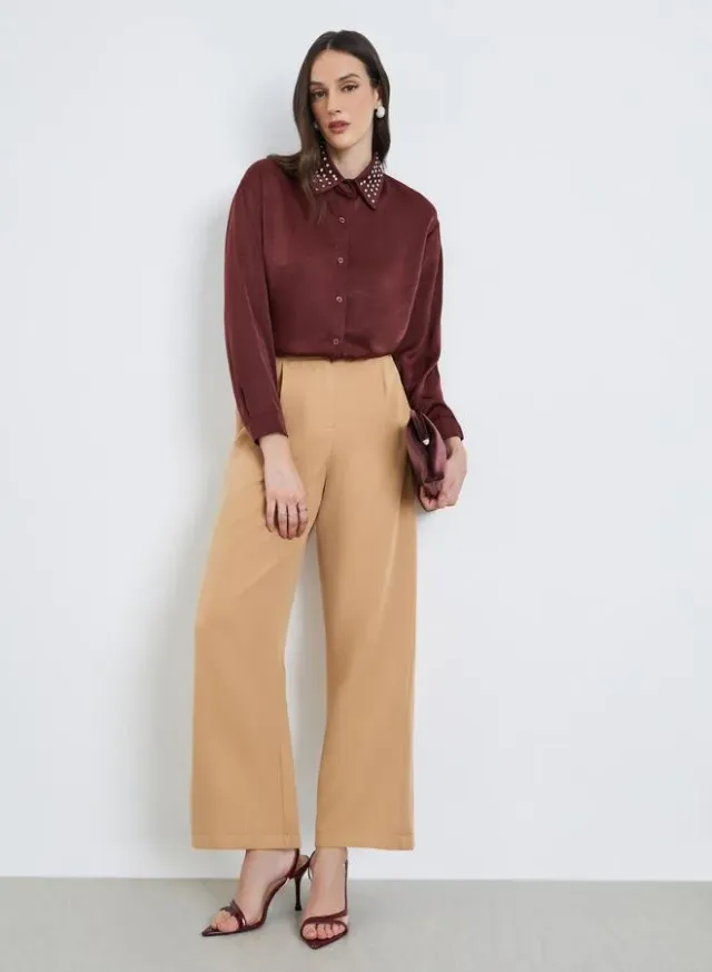Women's Beige High-Rise Straight Leg Ankle-Length Trousers – image 4