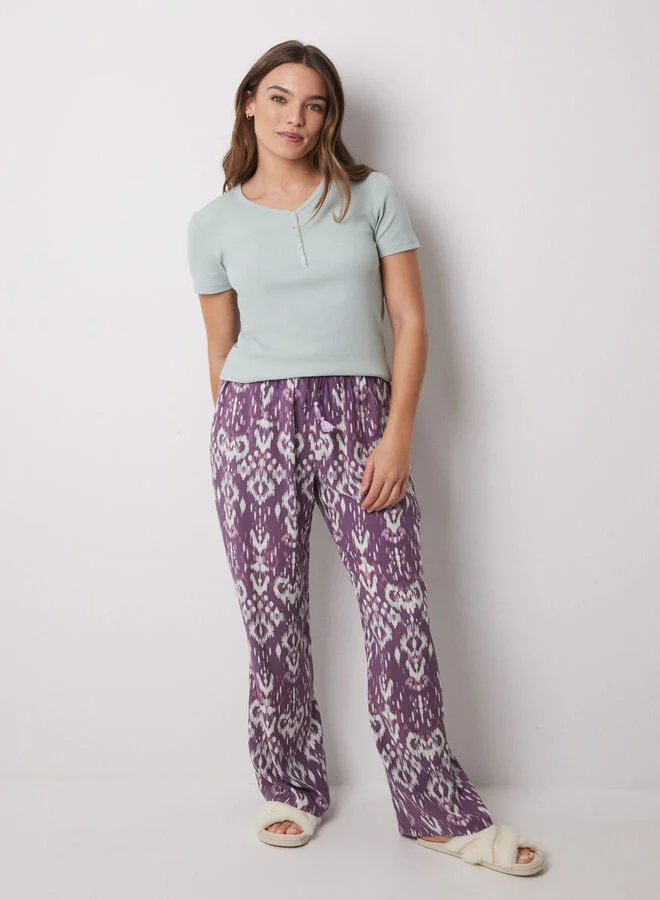 Ikat Print Viscose Trousers