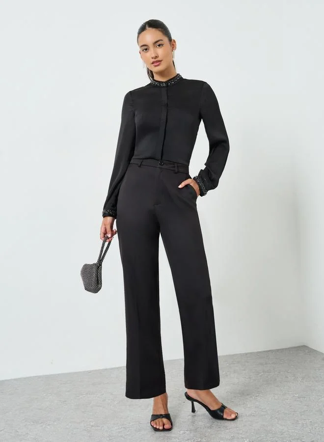 Mid Rise Tapered Pants Black
