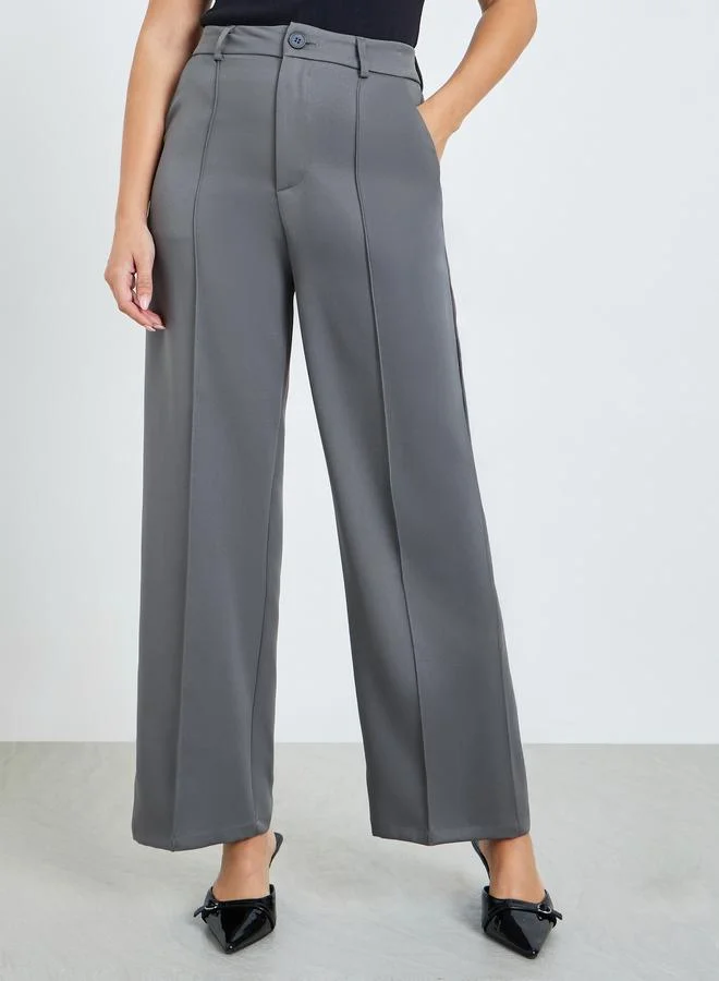 Solid Straight Fit Trousers Grey