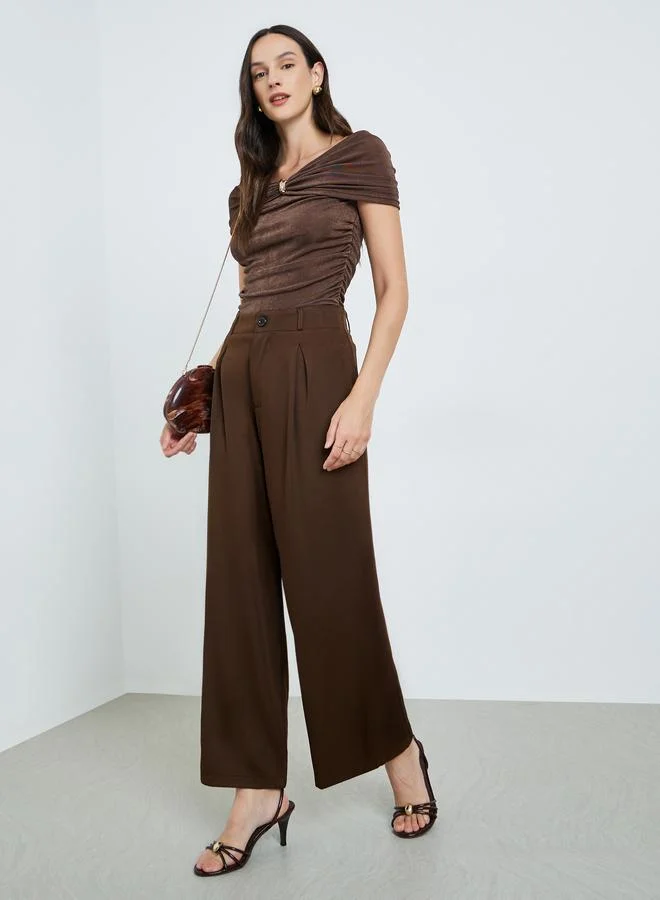 Pleated Wide Leg Pants Brown