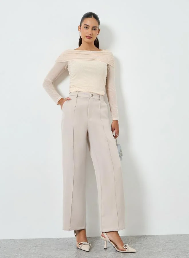 Pintuck Straight Leg Pants Beige