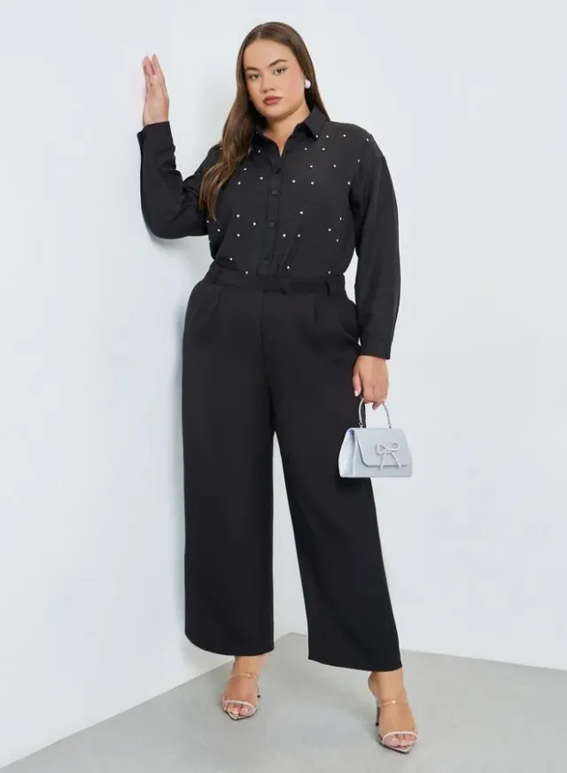 Plus Size Women's Wide Leg Trousers Black – image 4