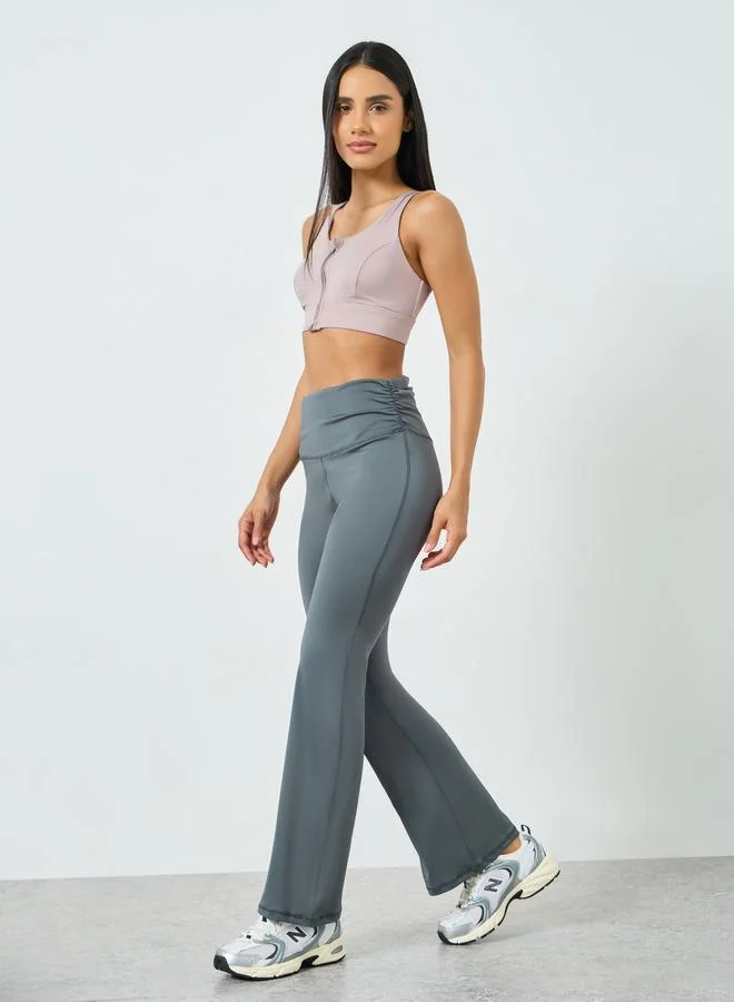 Ruched Waist Flared Leggings Charcoal