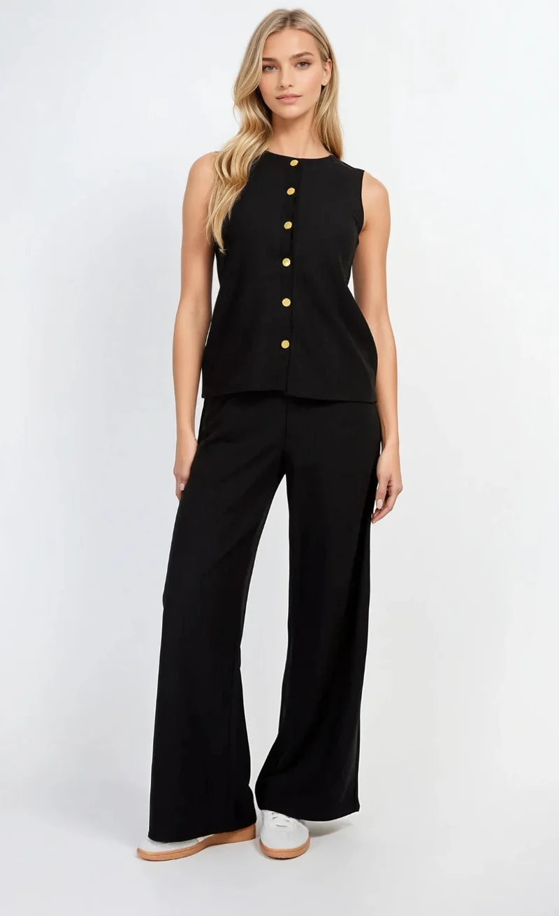 Wide Leg Knitted Trousers Black