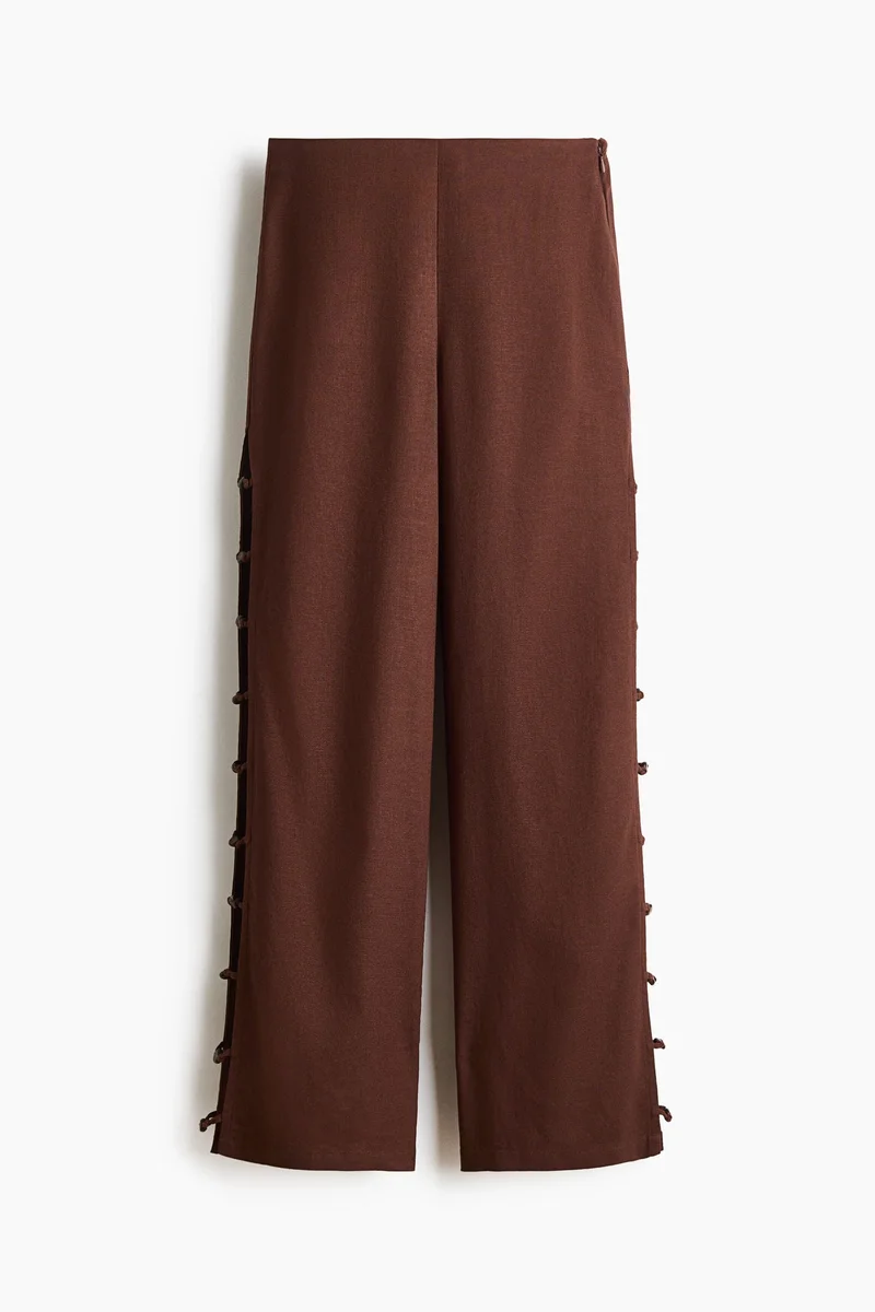 Beaded Linen-Blend Trousers