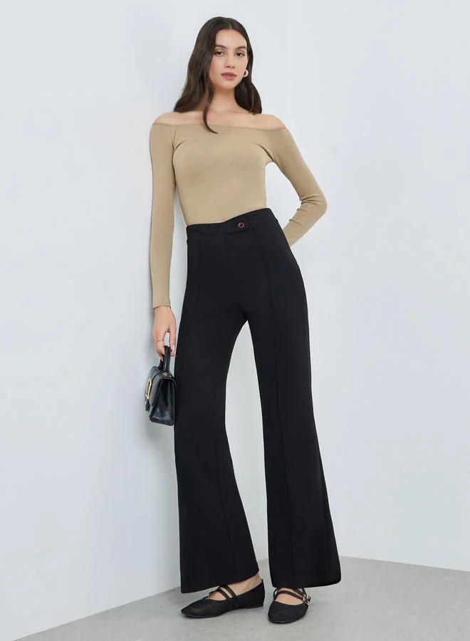 Pintuck Bootcut Pants Black