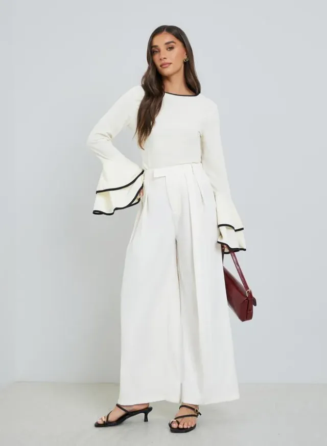 Women Wide Leg Trousers Cream – image 4