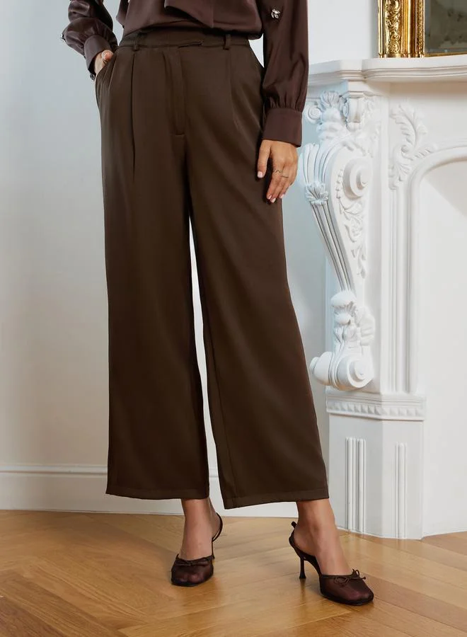 Women Wide Leg Trousers Coffee Brown