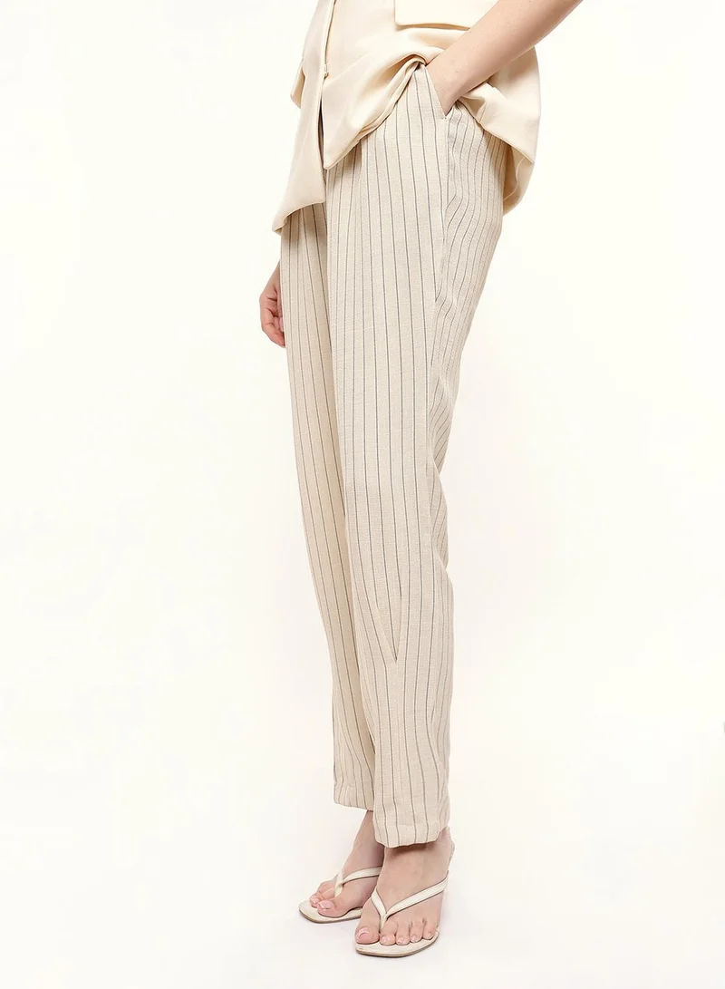 Women's Straight Fit Striped Ankle Length Chinos Beige